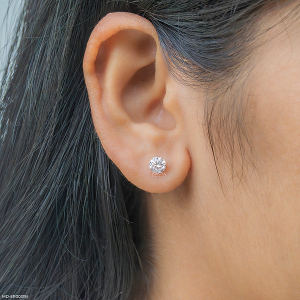 1 Carat Classic Four-Claw Lab Diamond Solitaire Studs 14K Rose Gold