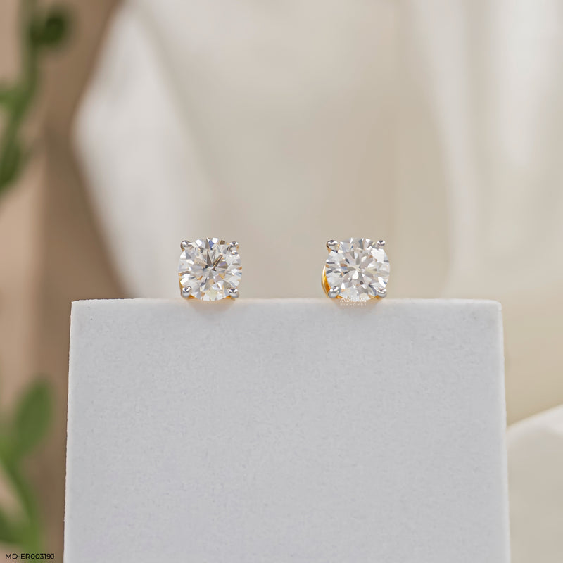 3 Carat Round Brilliant Lab Diamond Studs 14K Yellow Gold