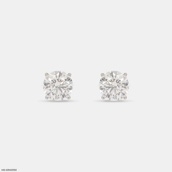 3 Carat Round Brilliant Lab Diamond Studs 14K Yellow Gold