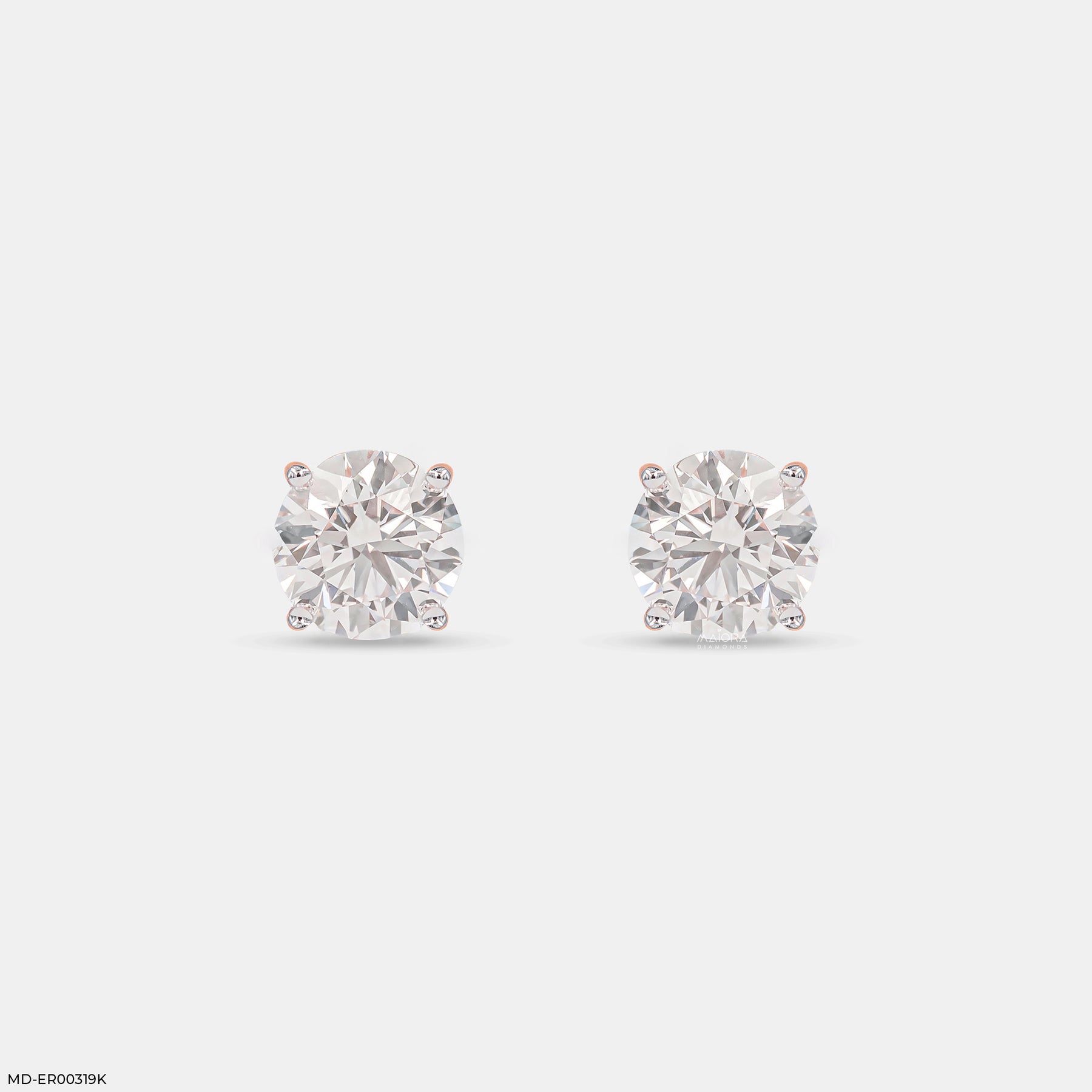 2 Carat Four-Prong Round Diamond Stud Earrings 14K Yellow Gold
