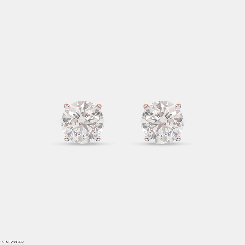 2 Carat Four-Prong Round Diamond Stud Earrings 14K Yellow Gold