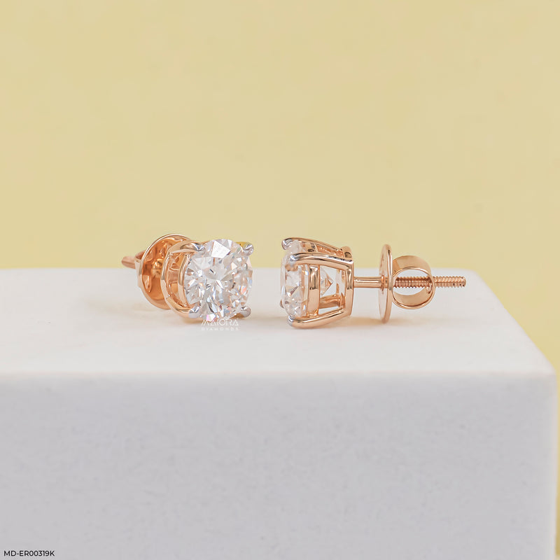 2 Carat Four-Prong Round Diamond Stud Earrings 14K Yellow Gold