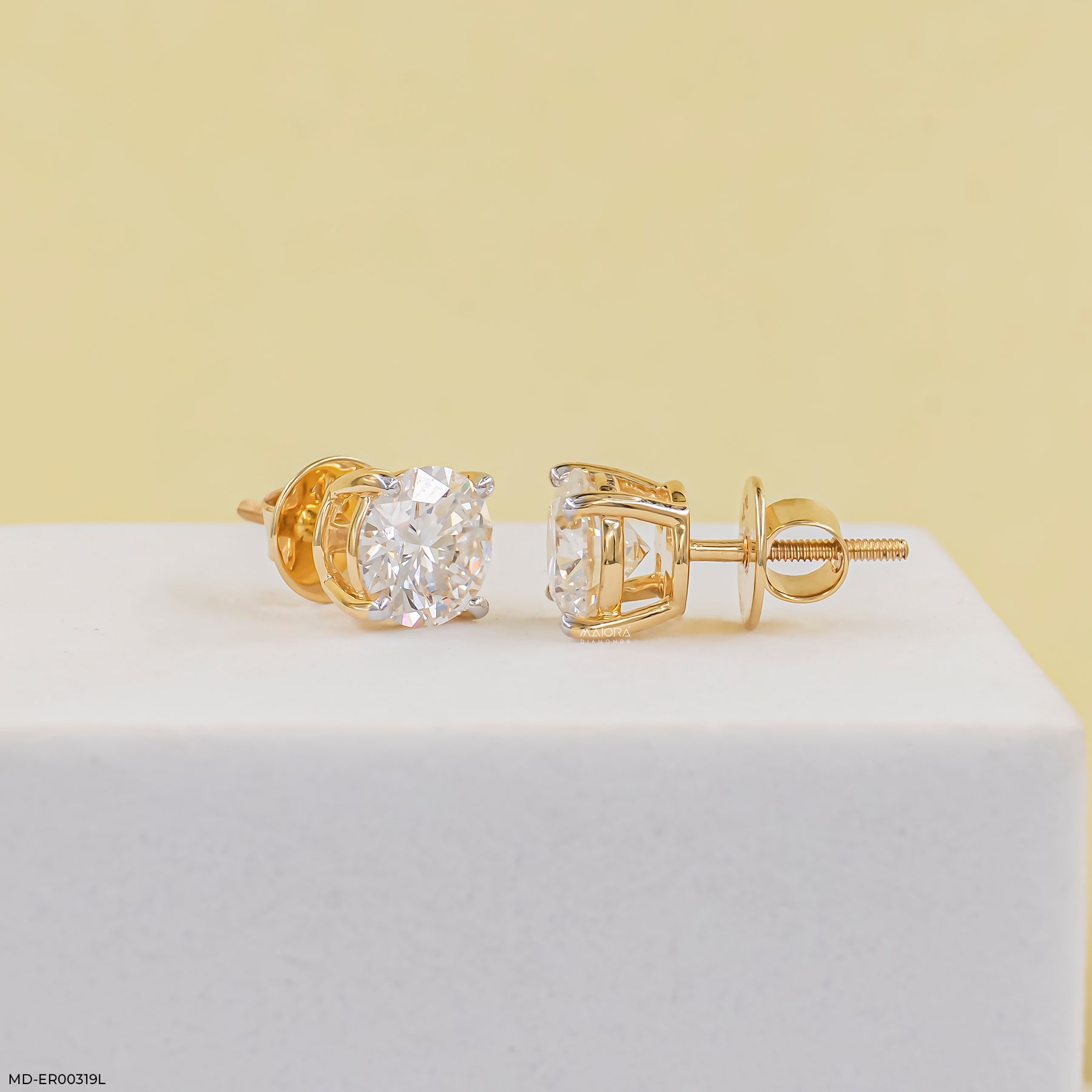 3 Carat Classic Four-Prong Diamond Solitaire Studs 14K Yellow Gold