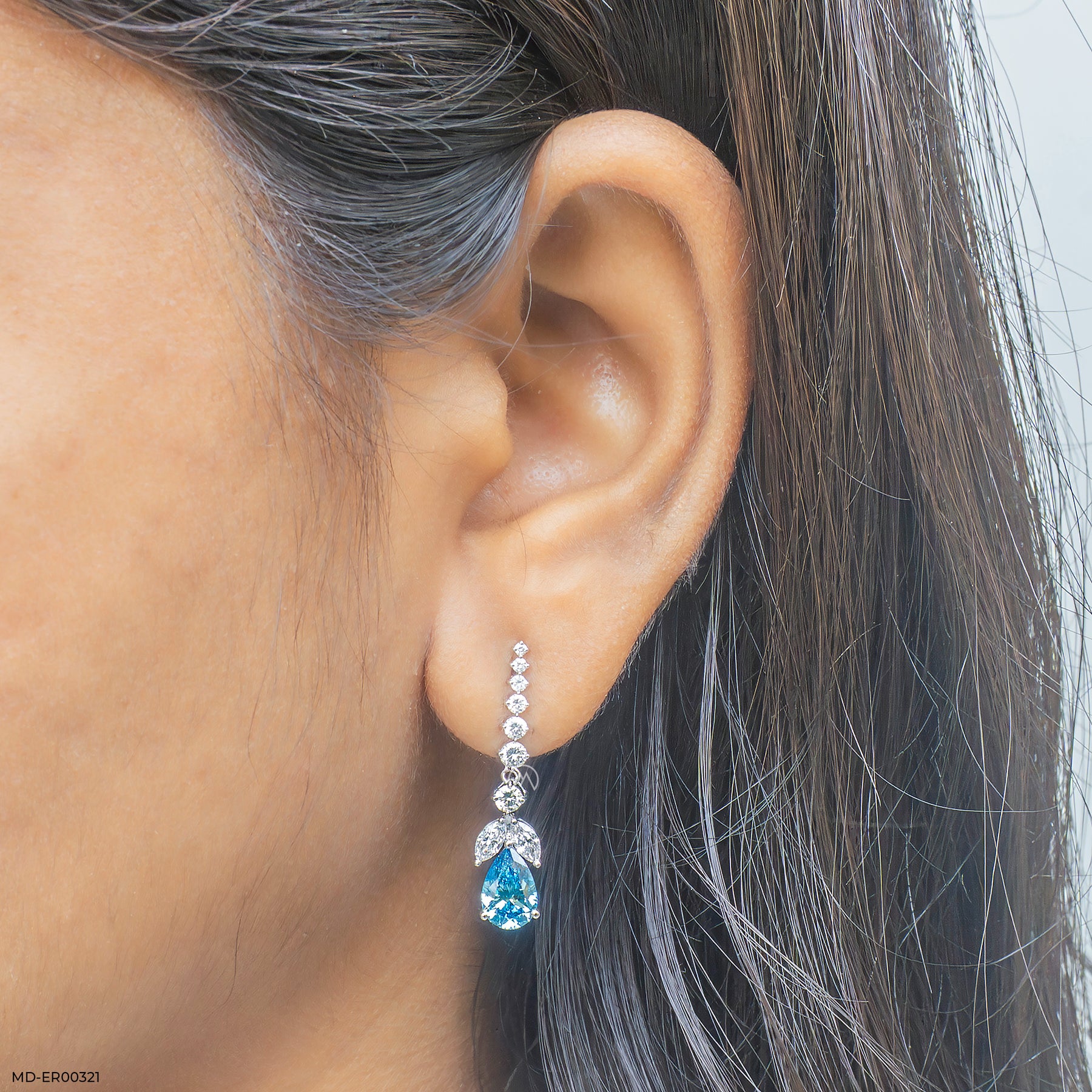 3 Carat Azure Cascade Drop Lab Diamond Earrings 14K White Gold