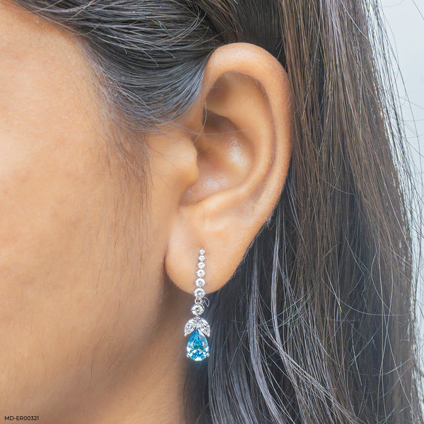 Azure Cascade Drop Lab Diamond Earrings 14K White Gold