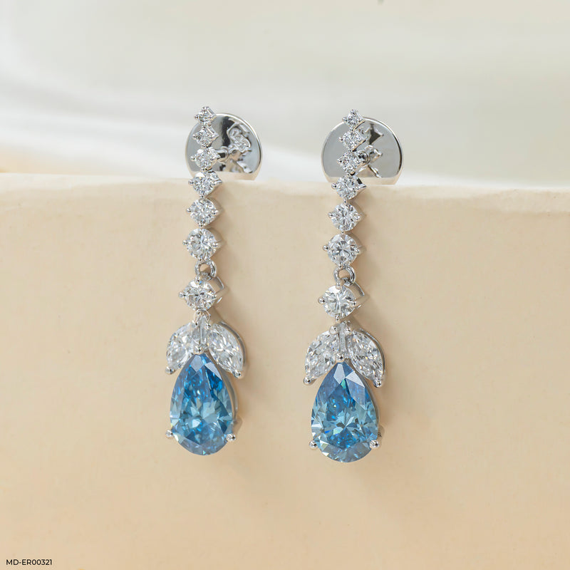 Azure Cascade Drop Lab Diamond Earrings 14K White Gold