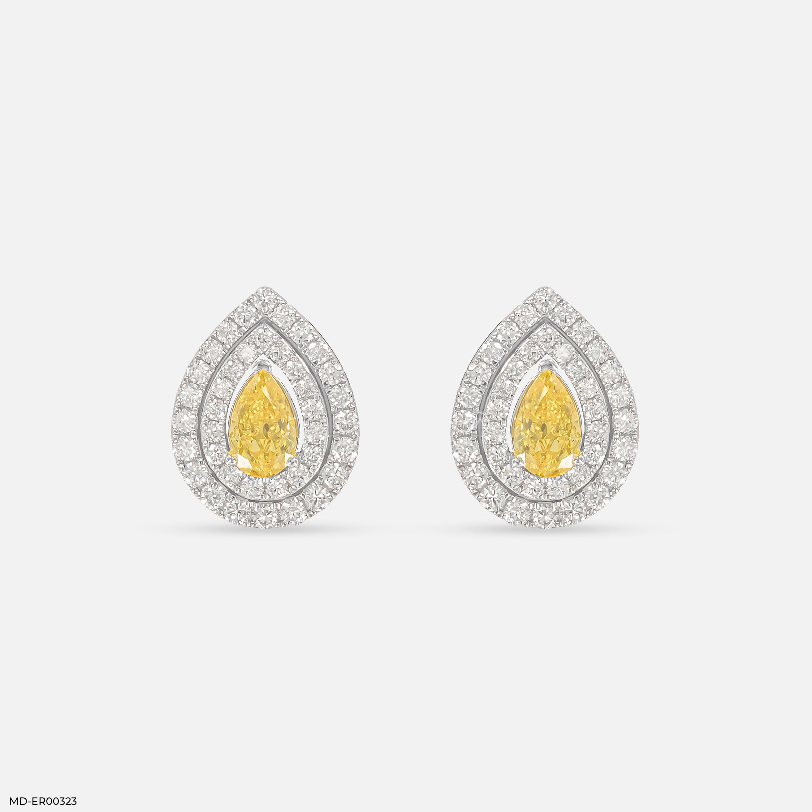 1.5 Carat Canary Halo Diamond Studs 9K White Gold
