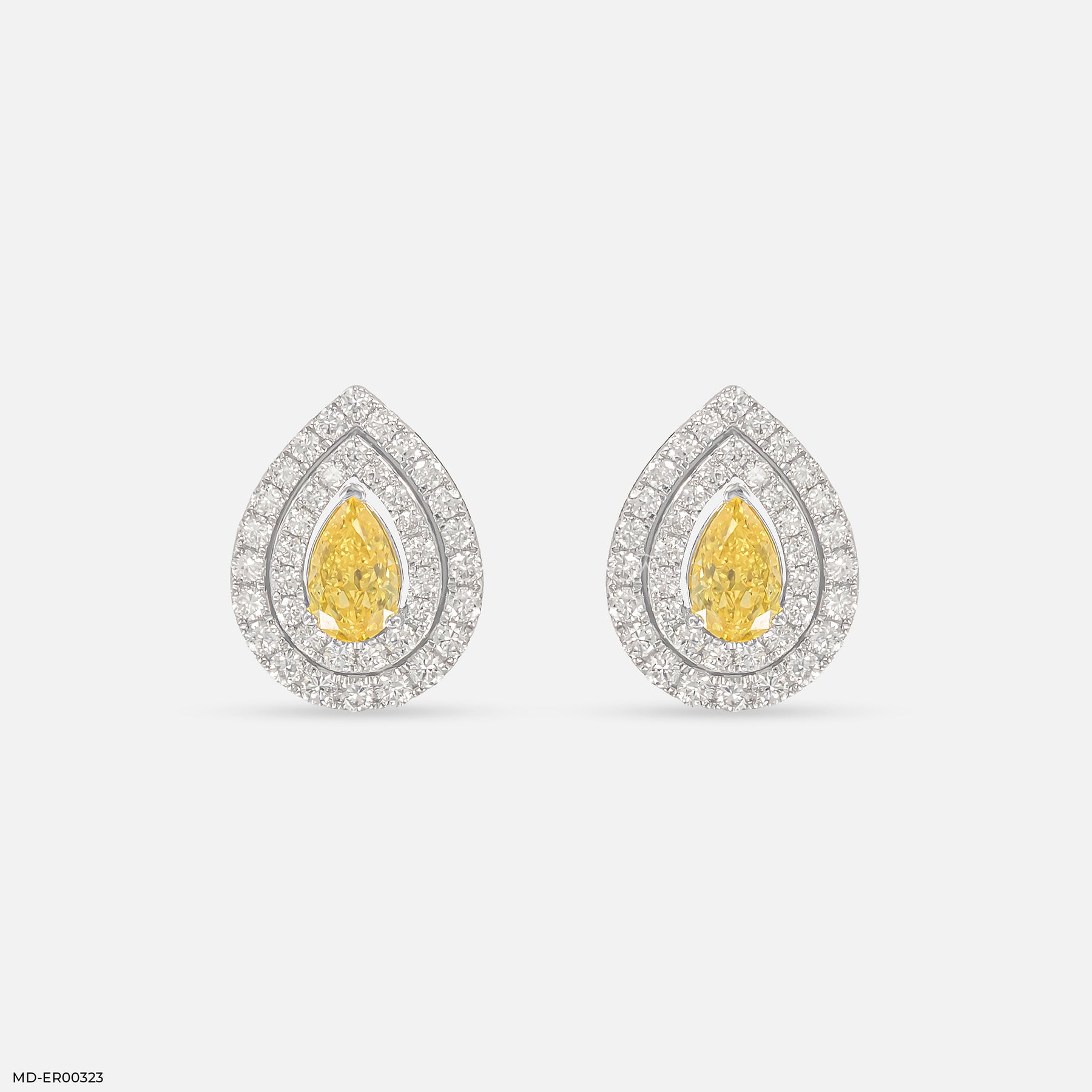 1.5 Carat Canary Halo Diamond Studs 9K White Gold