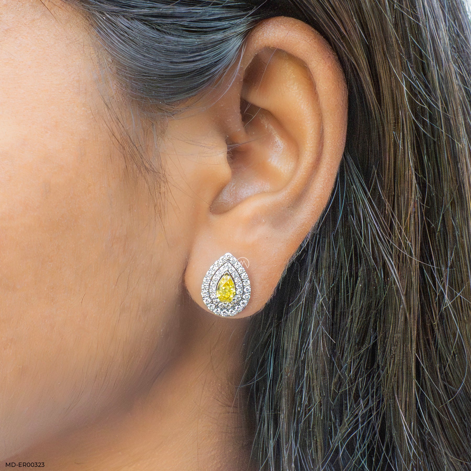 1.5 Carat Canary Halo Lab Diamond Studs 14K White Gold