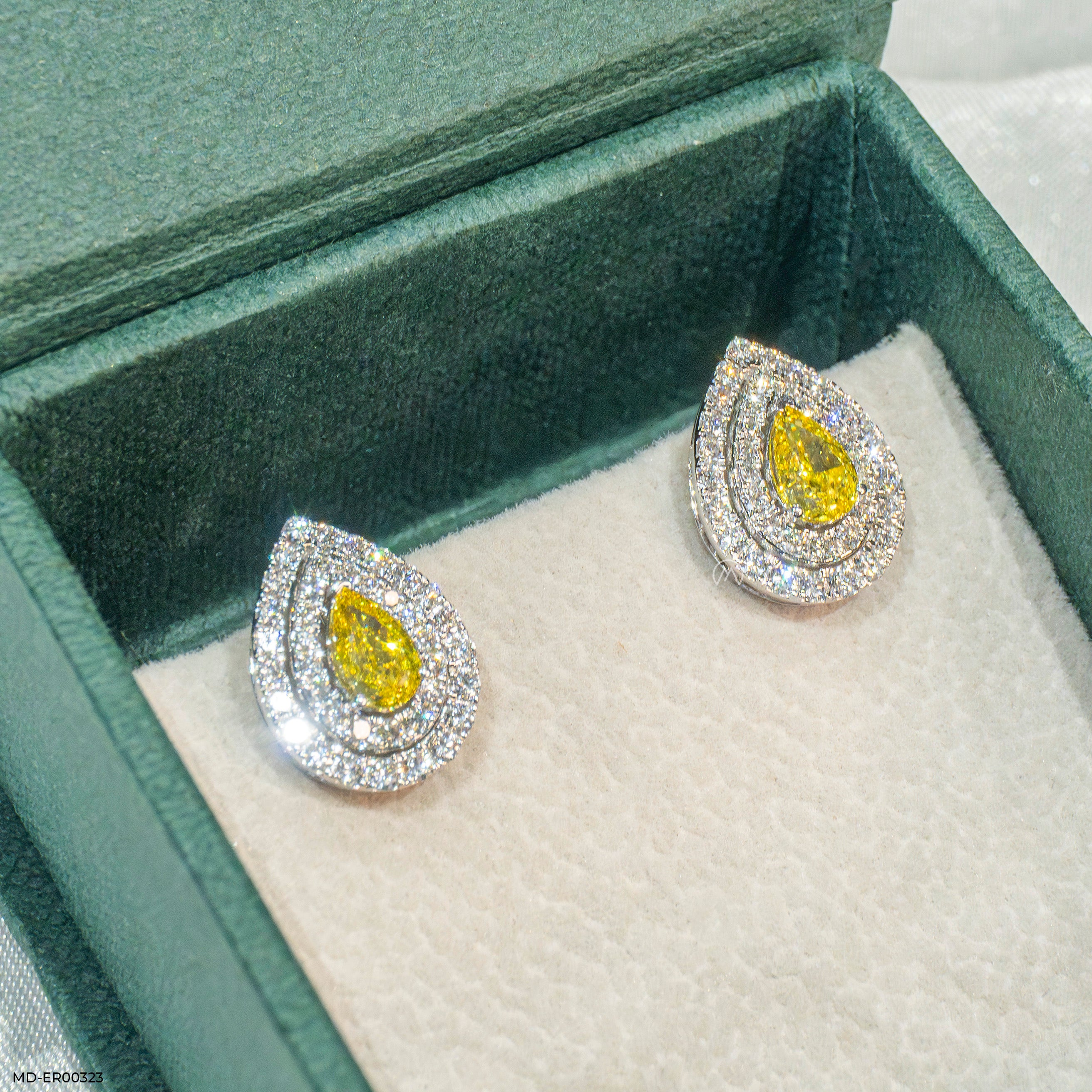 1.5 Carat Canary Halo Diamond Studs 9K White Gold