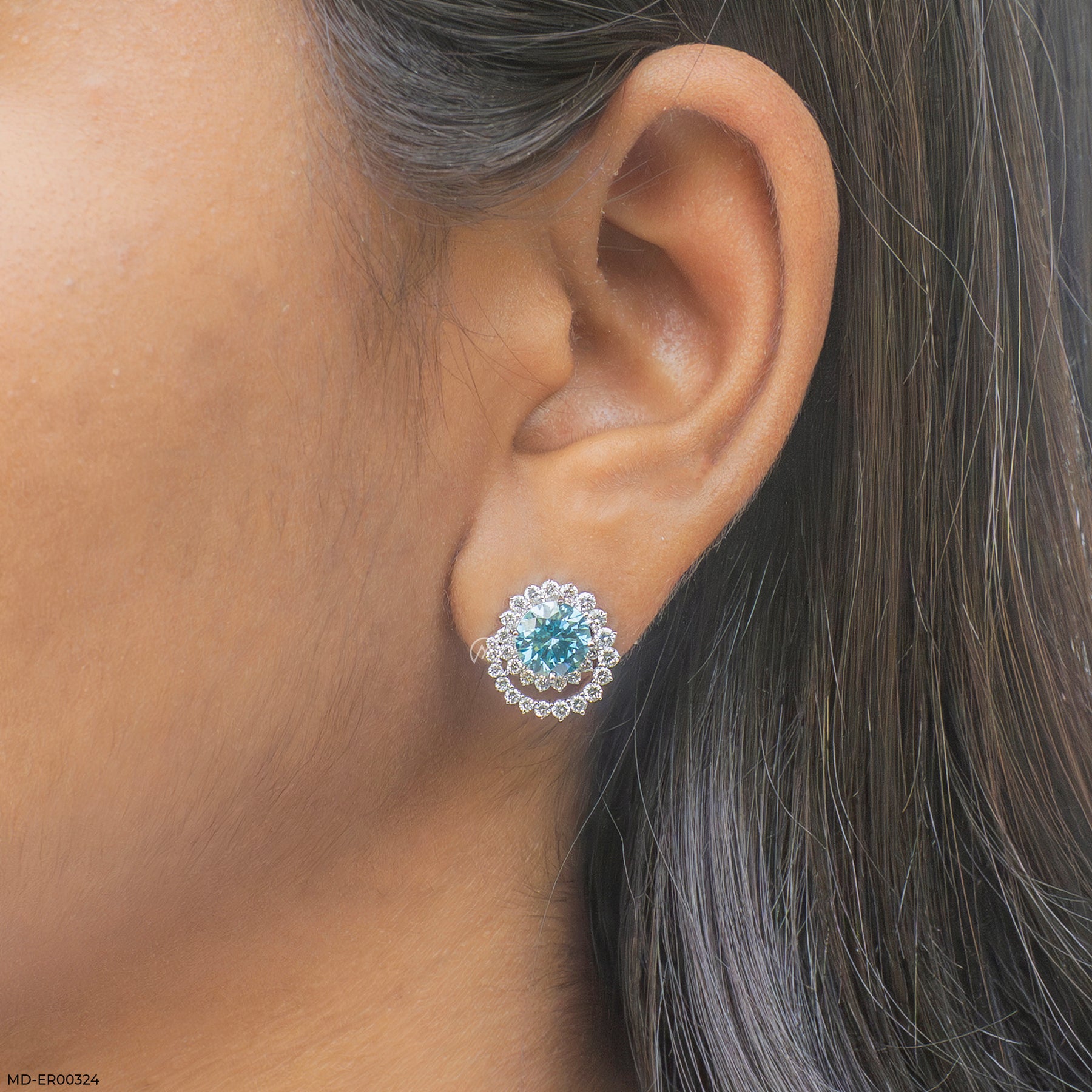 4.15 Carat Celestial Blue Bloom Lab Diamond Studs 14K White Gold