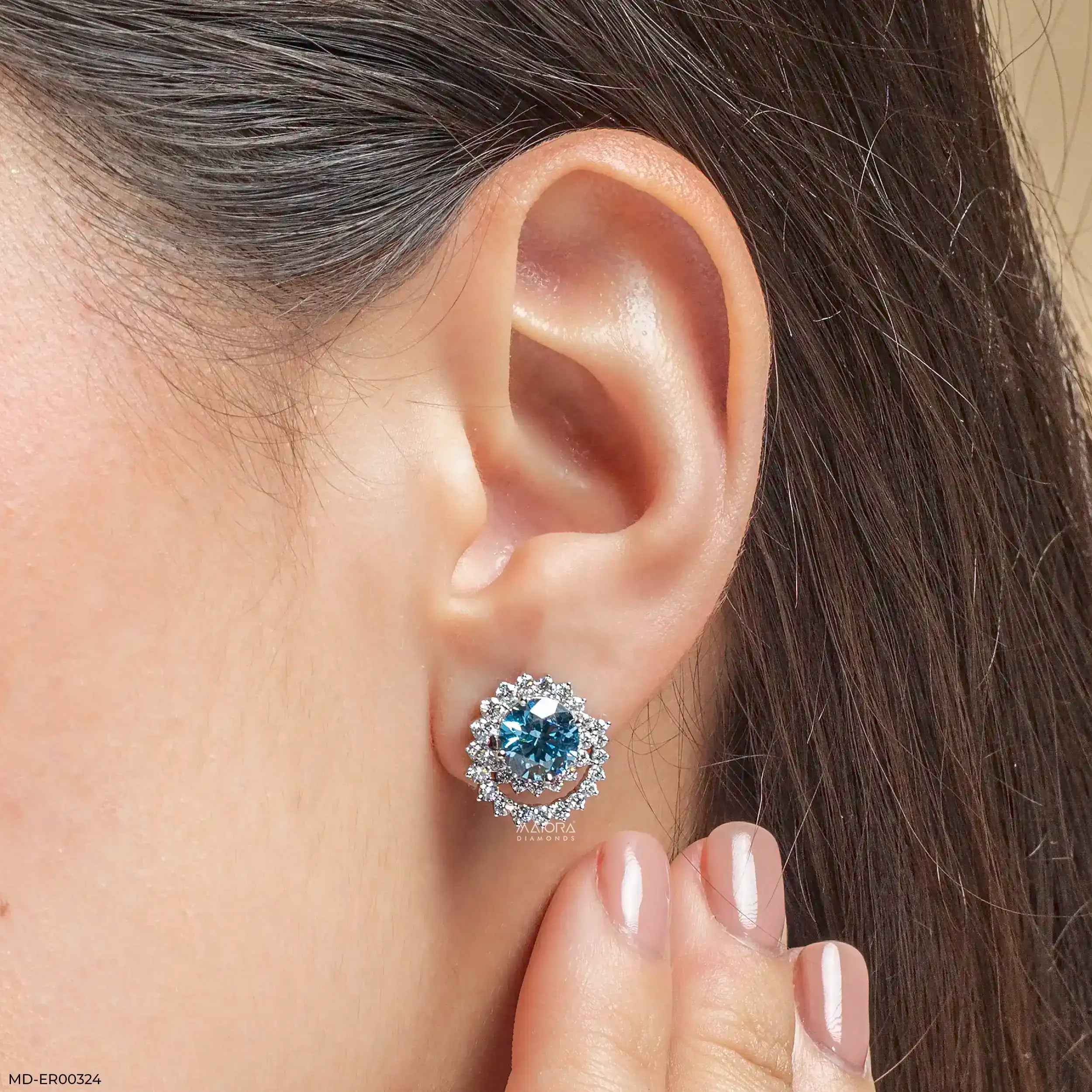 4.15 Carat Celestial Blue Bloom Lab Diamond Studs 14K White Gold
