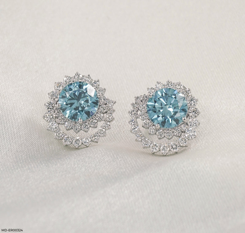 Celestial Blue Bloom Lab Diamond Studs 14K White Gold