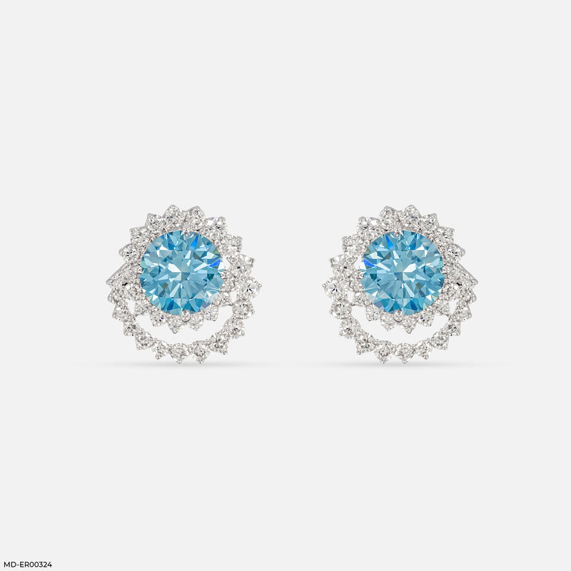 Celestial Blue Bloom Lab Diamond Studs 14K White Gold