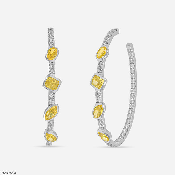Alternating Fancy Cut Hoops Lab Diamond Earrings 14K White Gold
