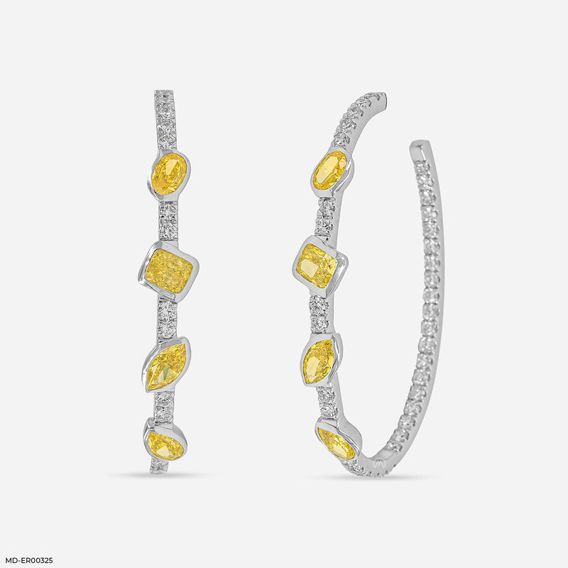 Alternating Fancy Cut Hoops Lab Diamond Earrings 14K White Gold
