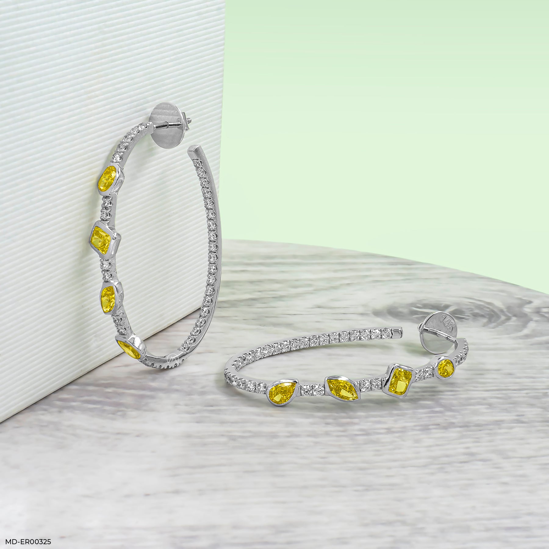 4.5 Carat Alternating Fancy Cut Hoops Lab Diamond Earrings 14K White Gold