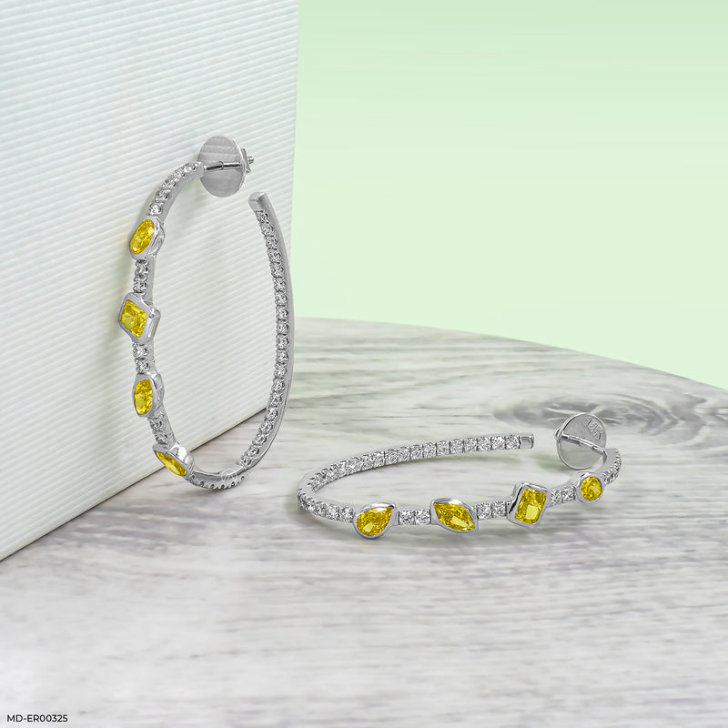 Alternating Fancy Cut Hoops Lab Diamond Earrings 14K White Gold
