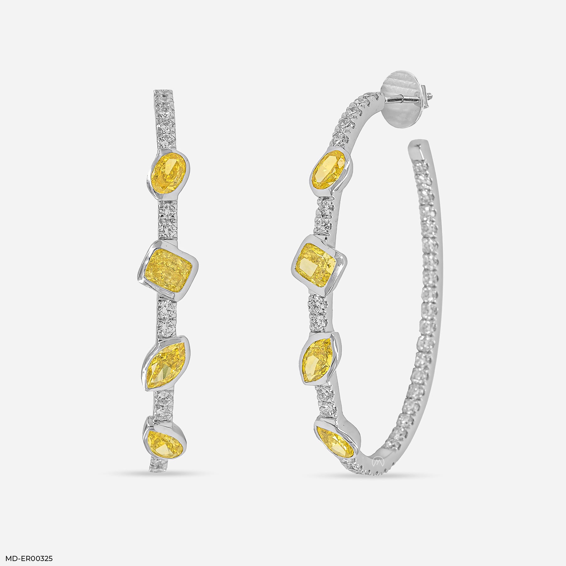 4.5 Carat Alternating Fancy Cut Hoops Lab Diamond Earrings 14K White Gold