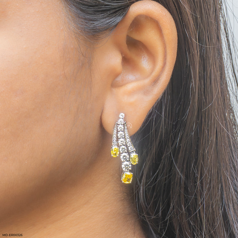 Ascending Canary Drop Lab Diamond Earrings 14K White Gold