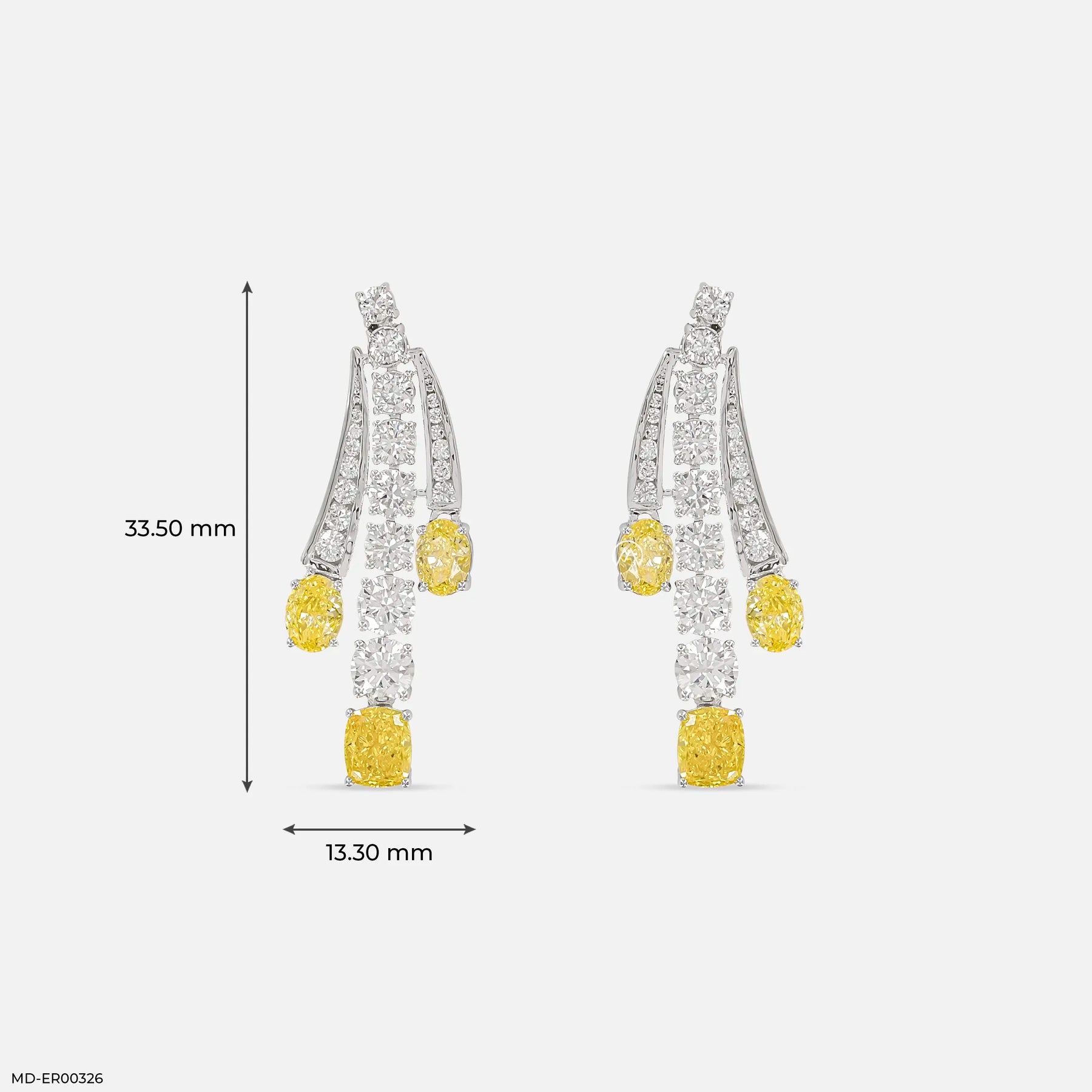 5 Carat Ascending Canary Drop Lab Diamond Earrings 14K White Gold