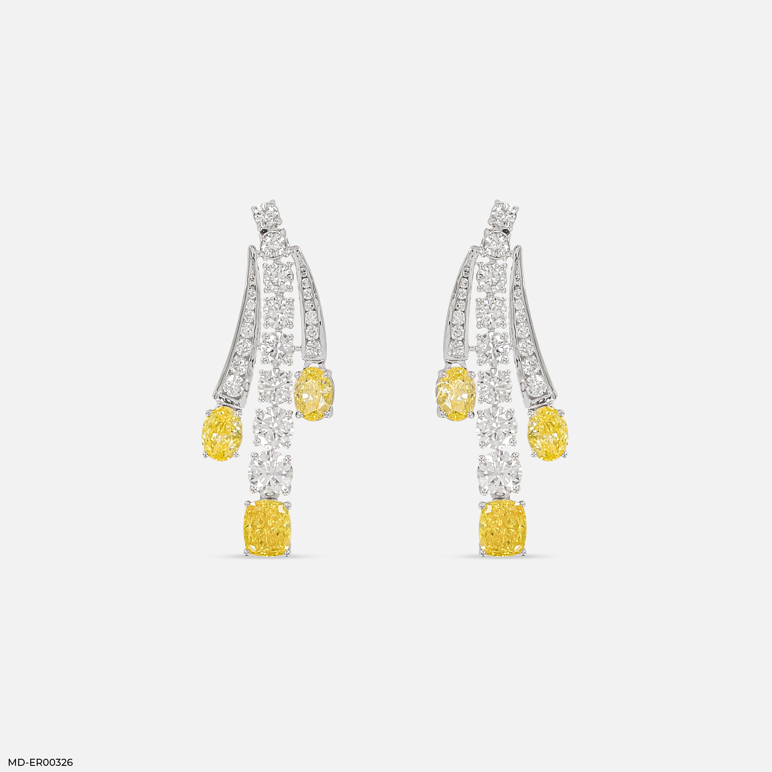 5 Carat Ascending Canary Drop Lab Diamond Earrings 14K White Gold