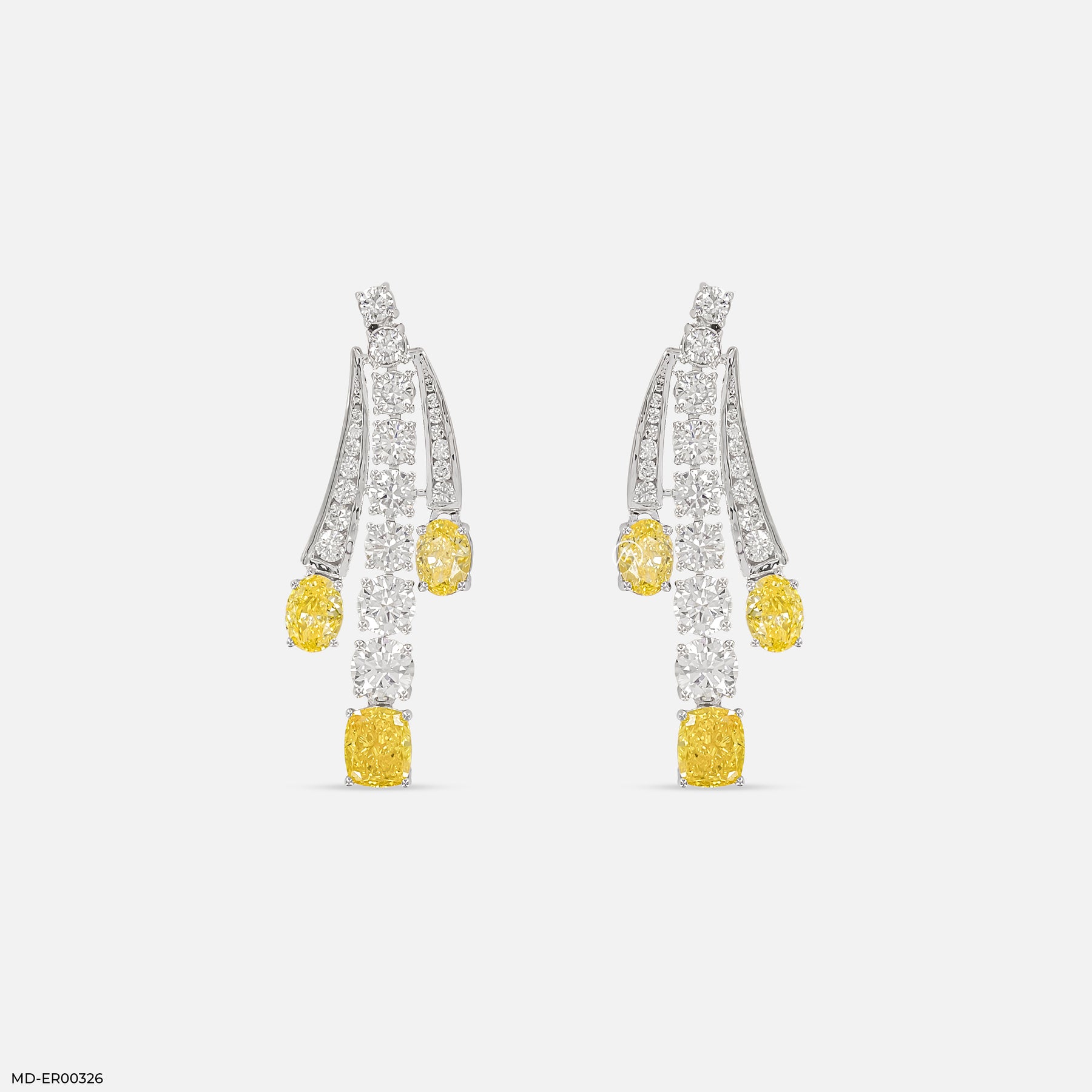 5 Carat Ascending Canary Drop Lab Diamond Earrings 14K White Gold