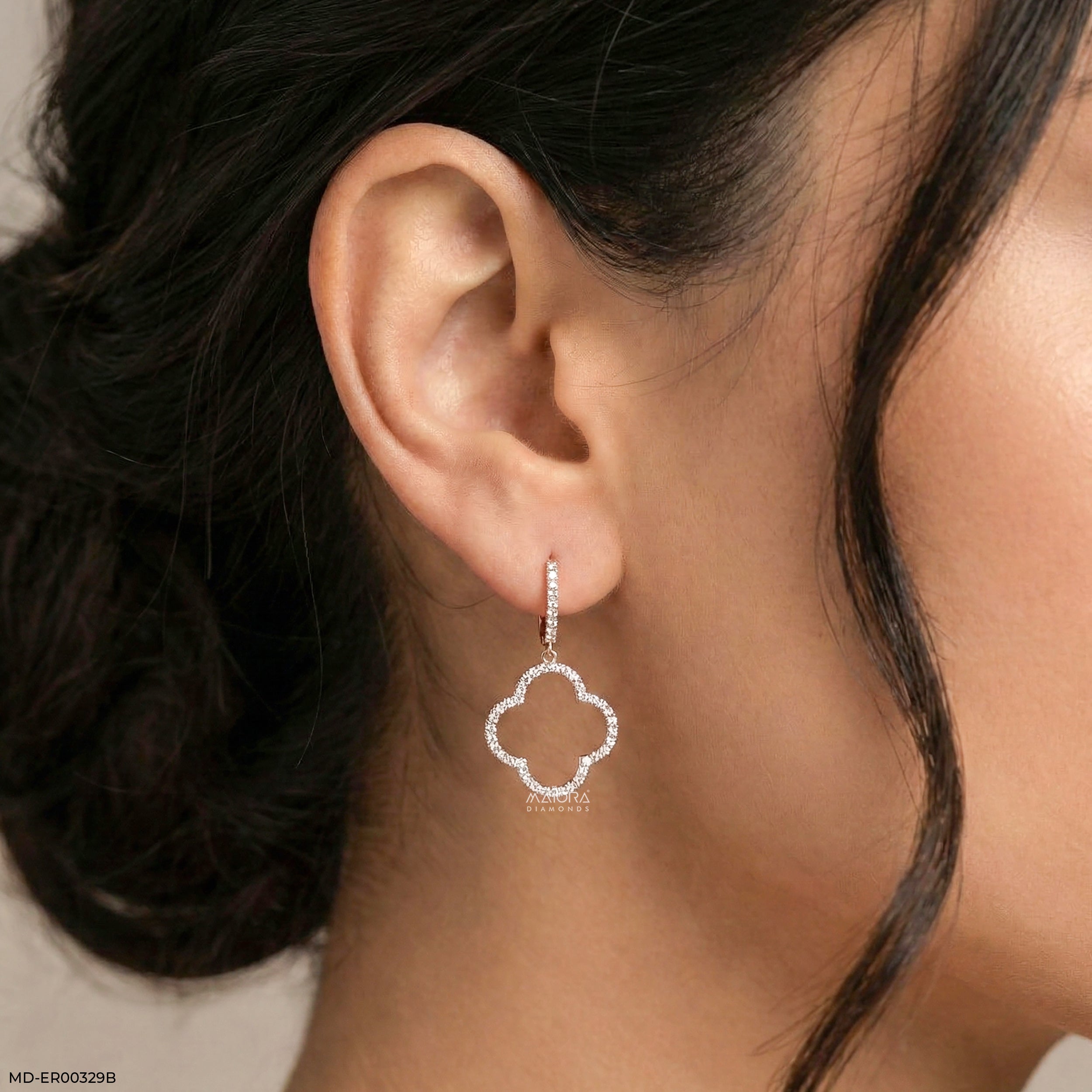1 Carat Pave Quatrefoil Lab Diamomd Drop Earrings