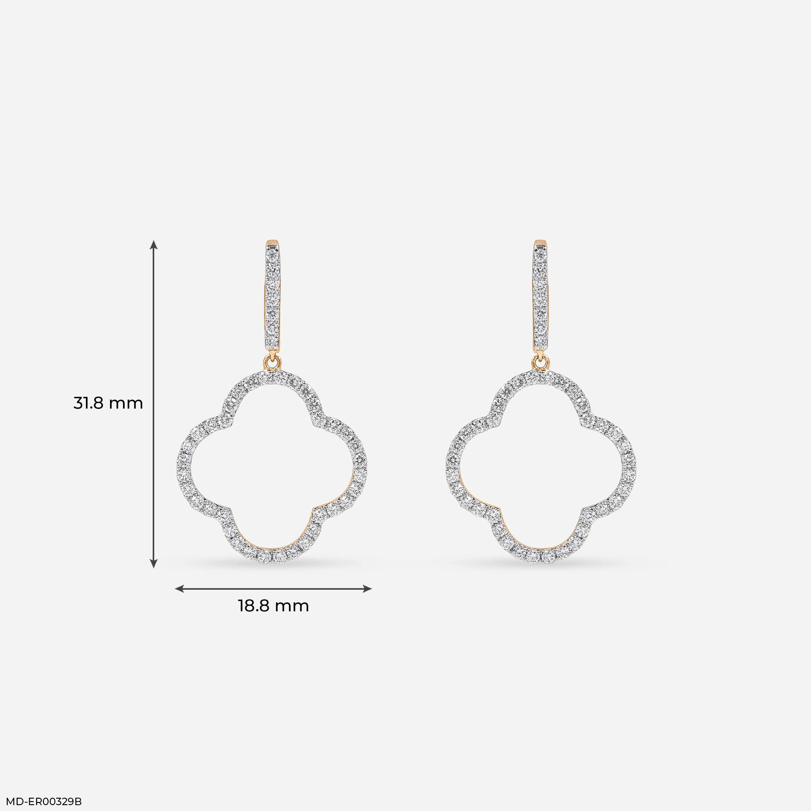 1 Carat Pave Quatrefoil Lab Diamomd Drop Earrings 9K Rose Gold