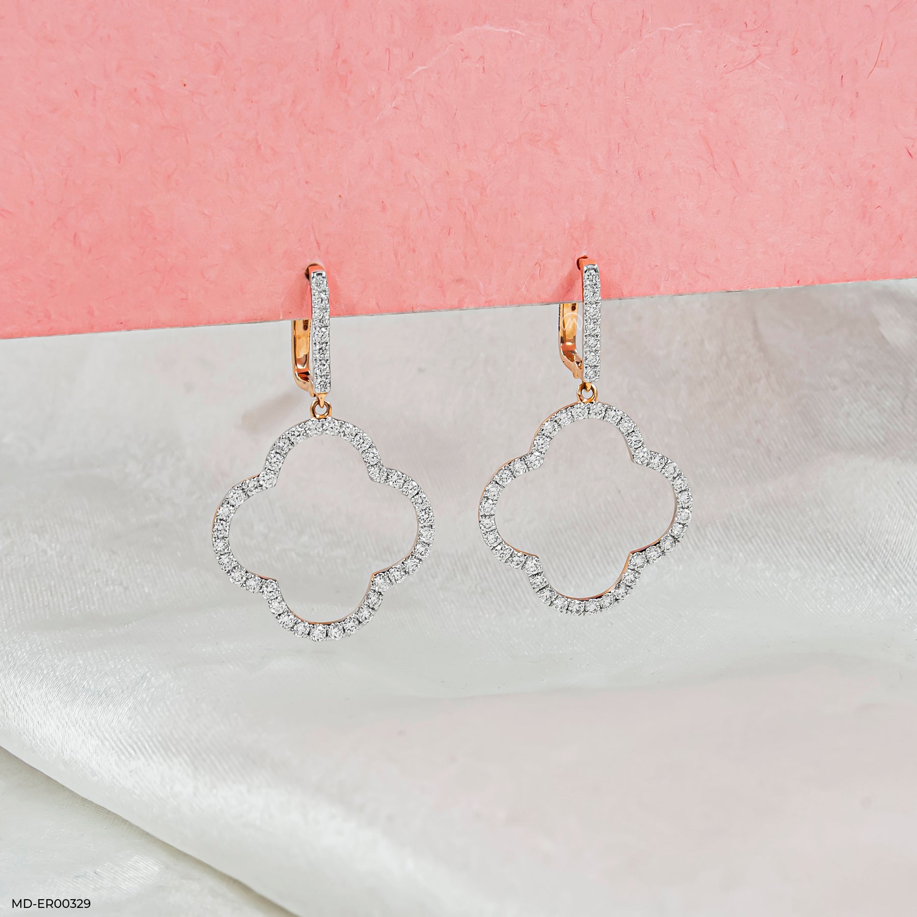 1 Carat Pave Quatrefoil Lab Diamomd Drop Earrings 9K Rose Gold