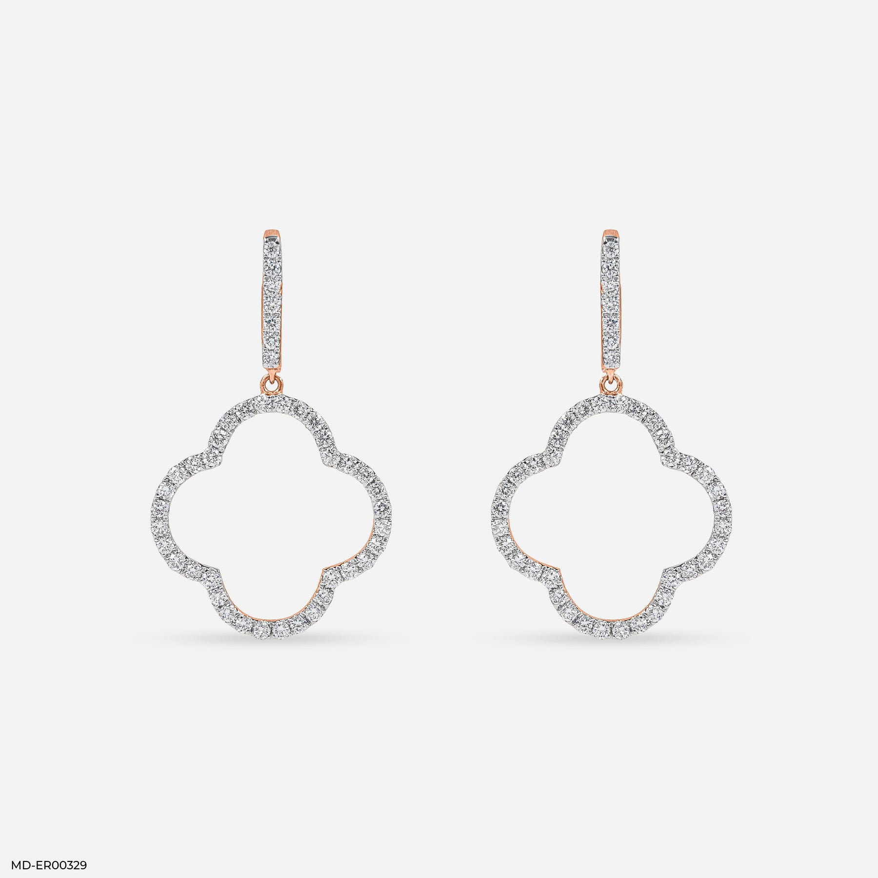 1 Carat Pave Quatrefoil Lab Diamomd Drop Earrings 9K Rose Gold