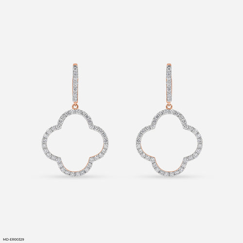 1 Carat Pave Quatrefoil Lab Diamomd Drop Earrings 9K Rose Gold