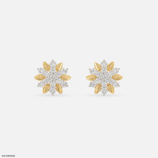 Sunflower Sparkle Lab Dimaond Studs 14K Yellow Gold