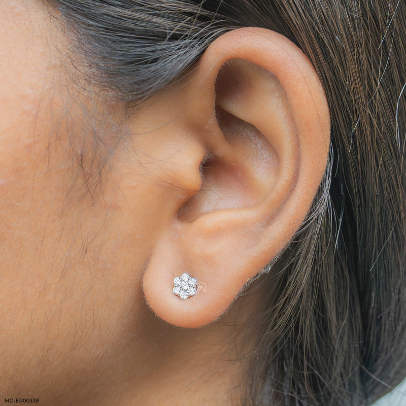 Elegant Cluster Earrings 14K White Gold