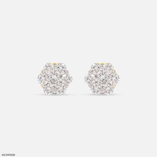 Elegant Cluster Earrings 14K Yellow Gold