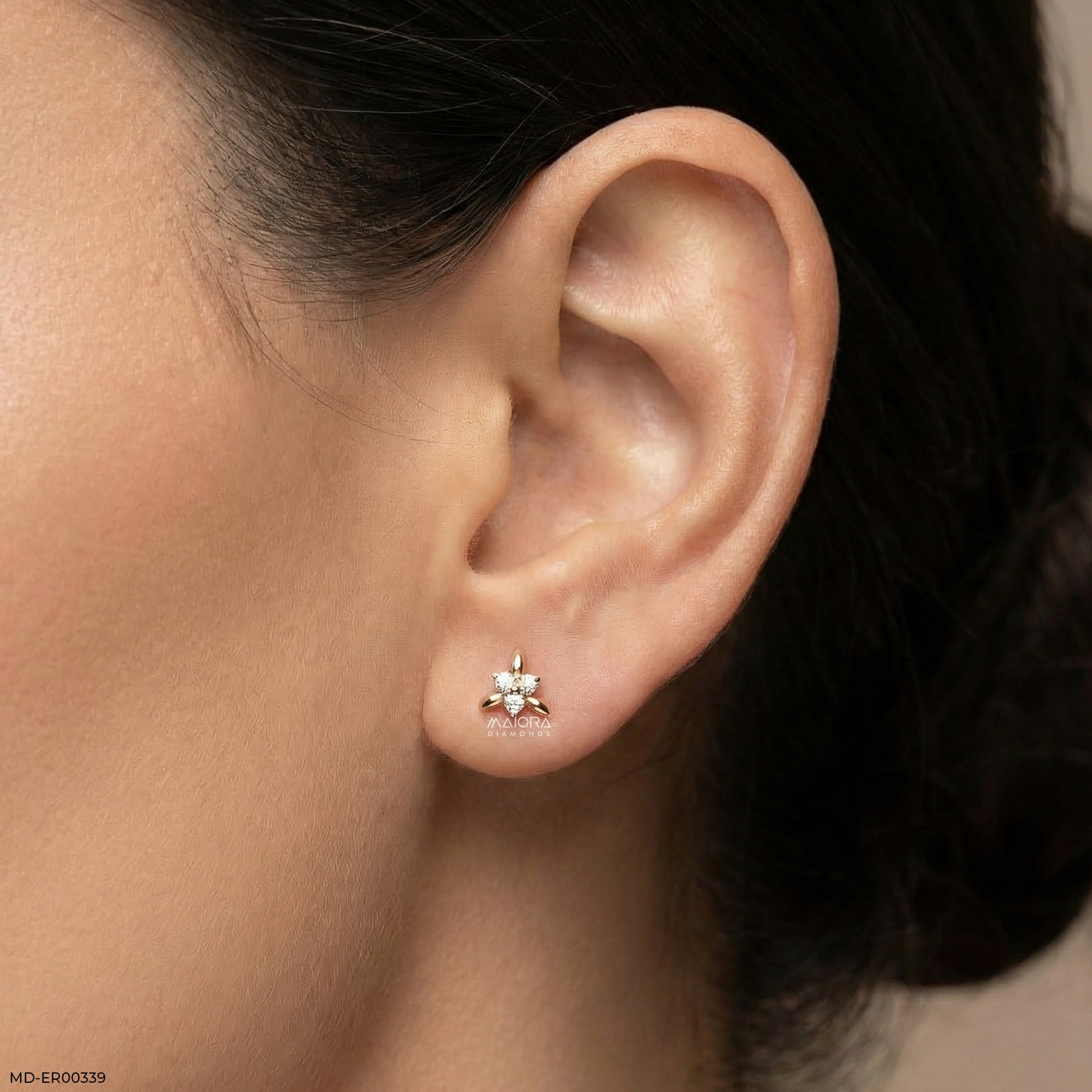 0.15 Carat Glimmering Clover Lab Diamond Studs 14K Yellow Gold