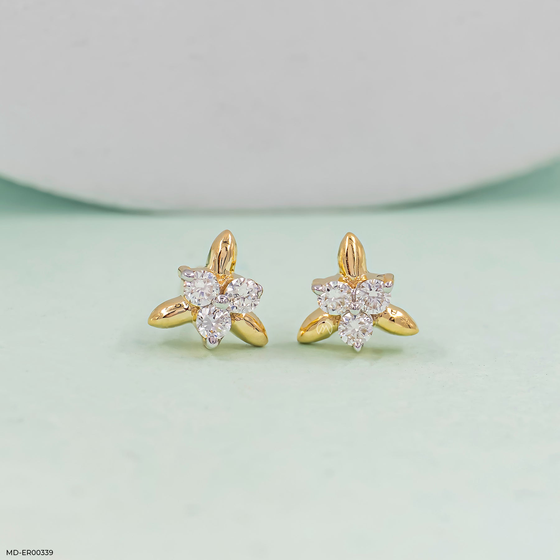 0.15 Carat Glimmering Clover Lab Diamond Studs 14K Yellow Gold