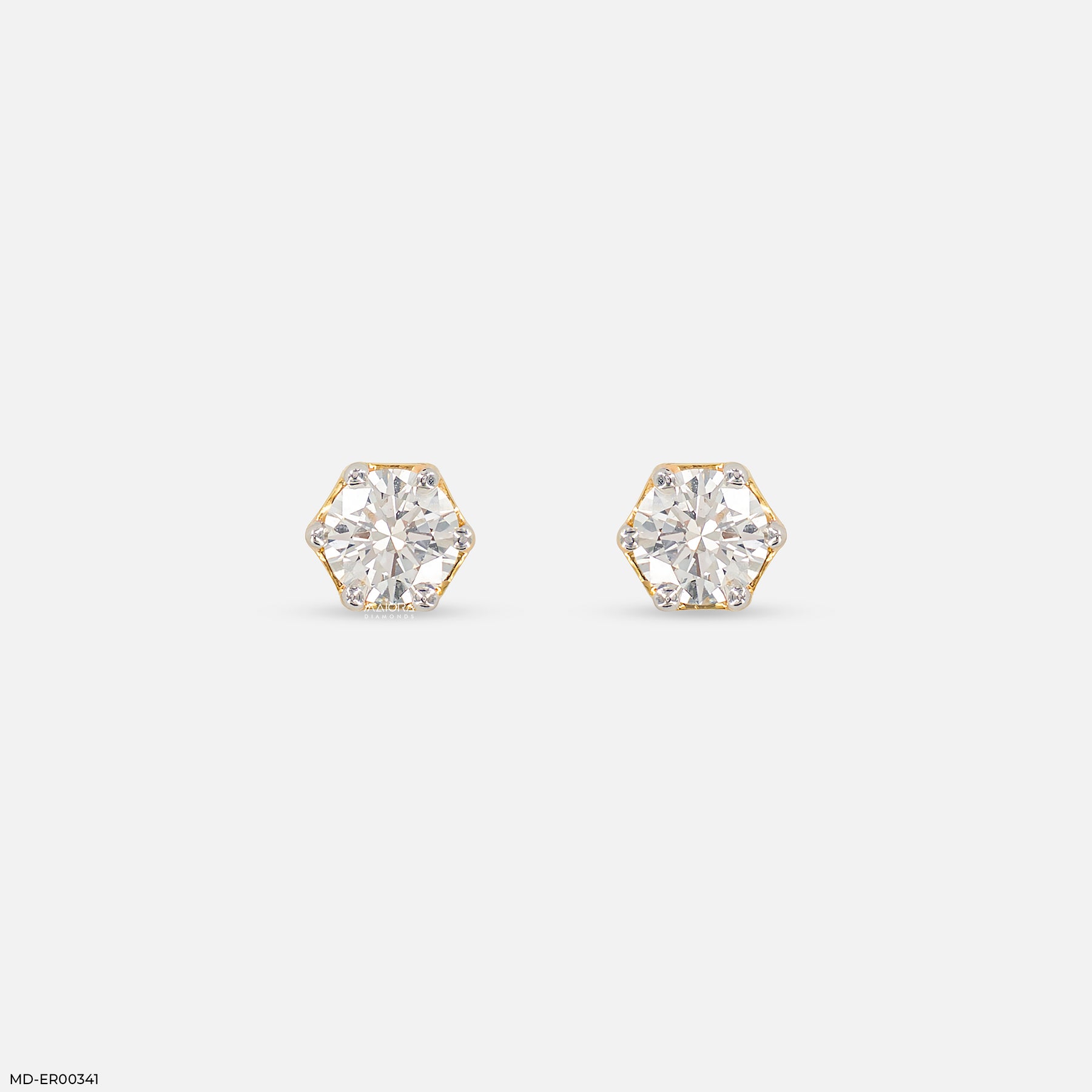 1 Carat Hexagonal Lab Diamond Cluster Stud Earrings 14K Yellow Gold