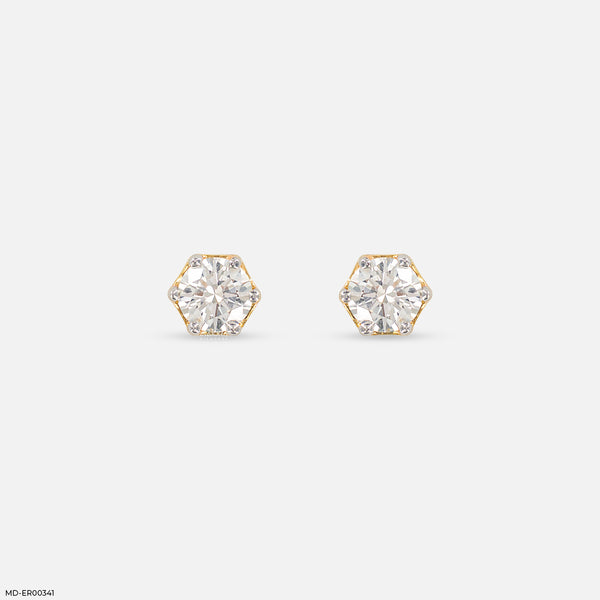 1 Carat Hexagonal Lab Diamond Cluster Stud Earrings 14K Yellow Gold
