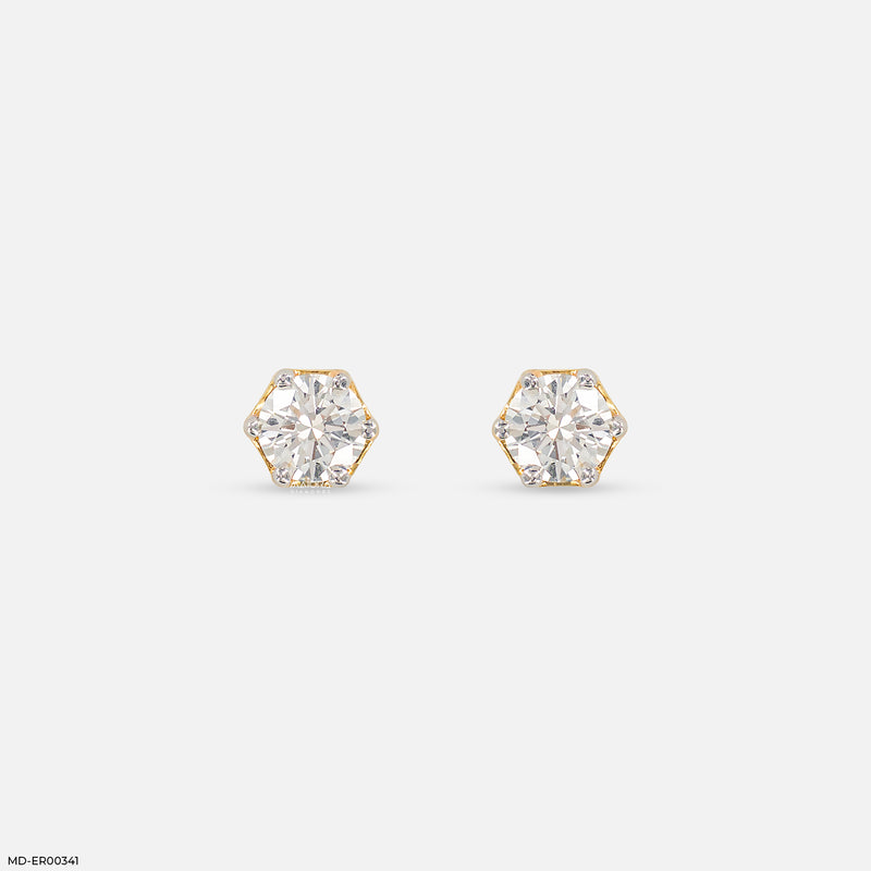 1 Carat Hexagonal Lab Diamond Cluster Stud Earrings 14K Yellow Gold