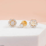 1 Carat Hexagonal Lab Diamond Cluster Stud Earrings 14K Yellow Gold