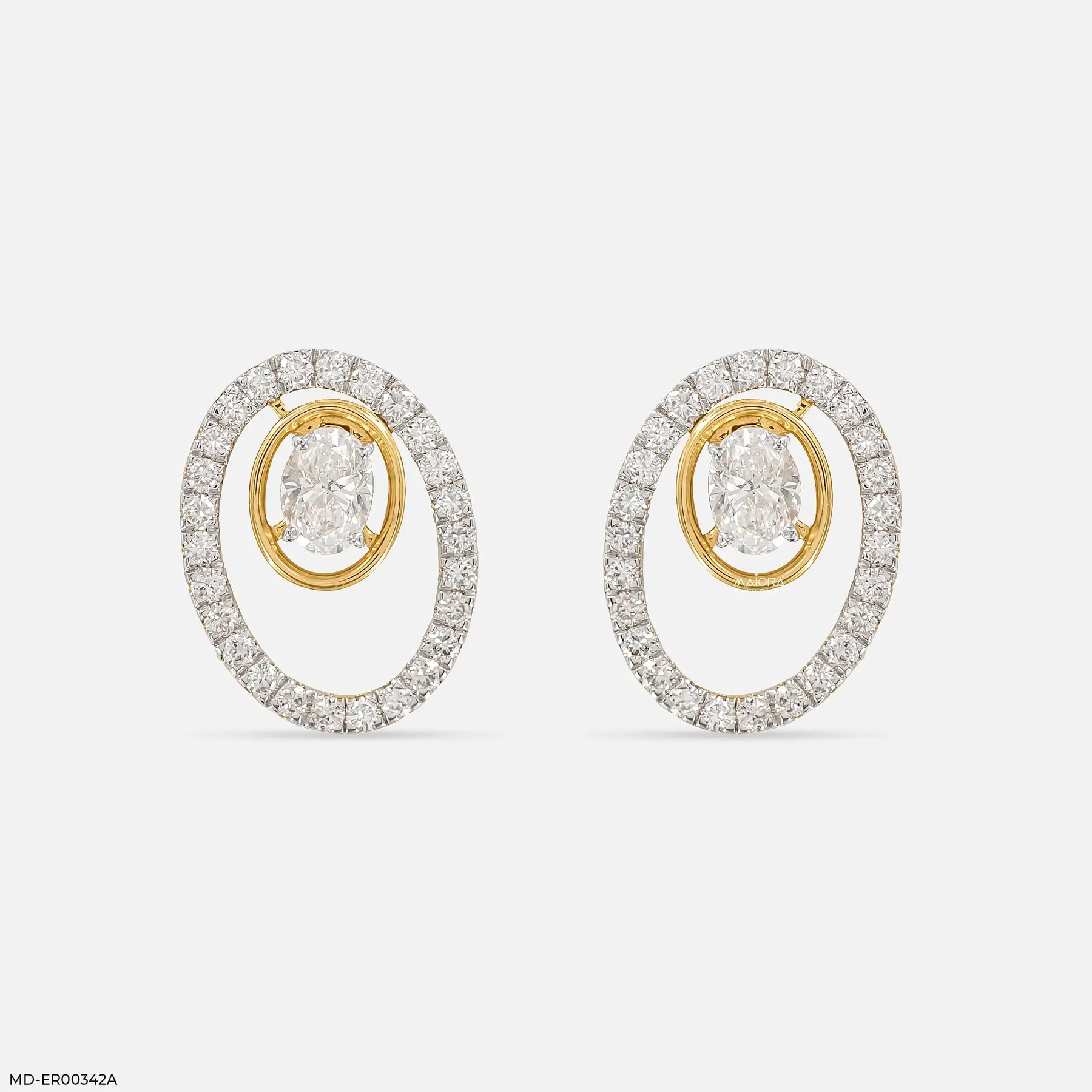1.70 Carat Oval Halo Lab Diamond Stud Earrings 14K Yellow Gold