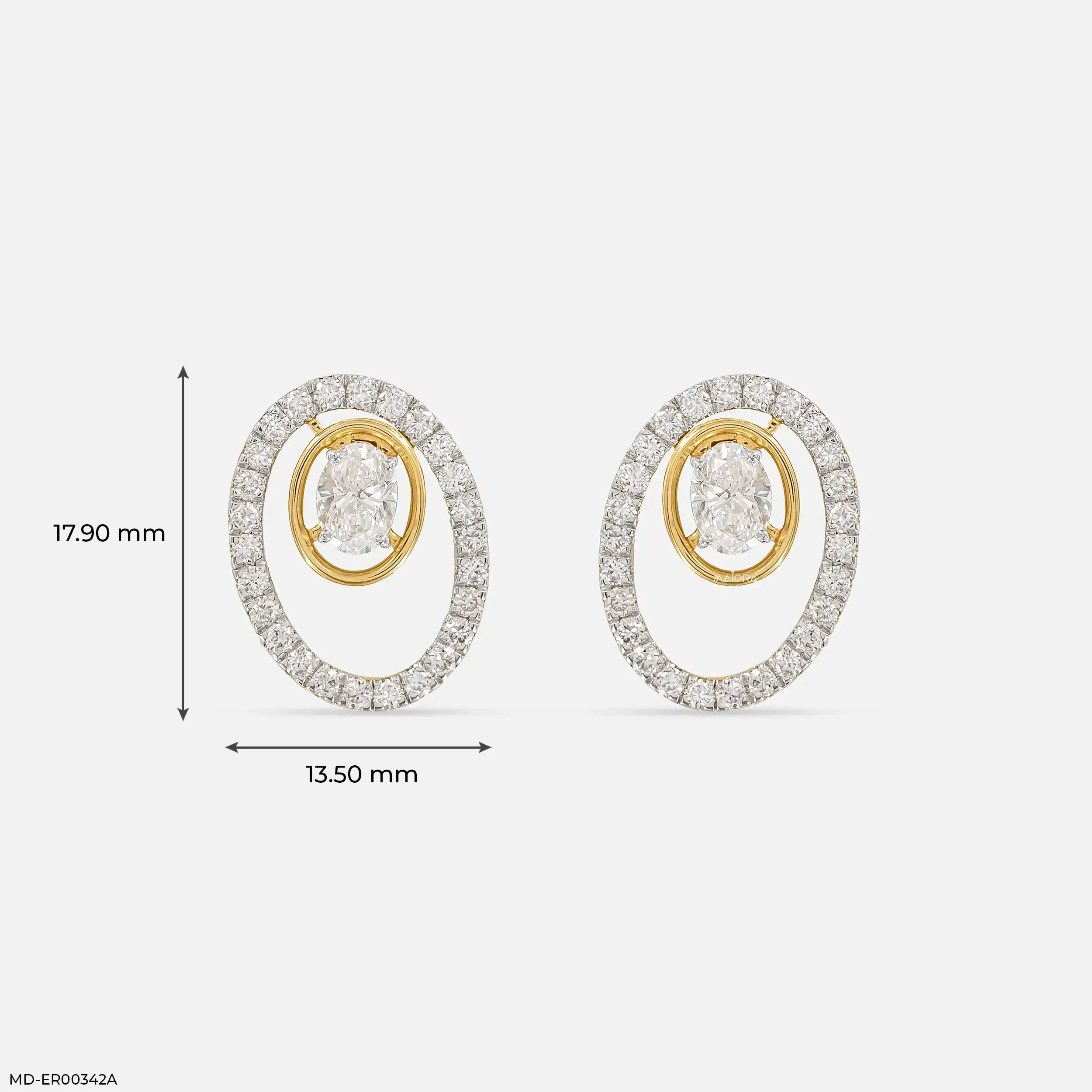 1.70 Carat Oval Halo Lab Diamond Stud Earrings 14K Yellow Gold