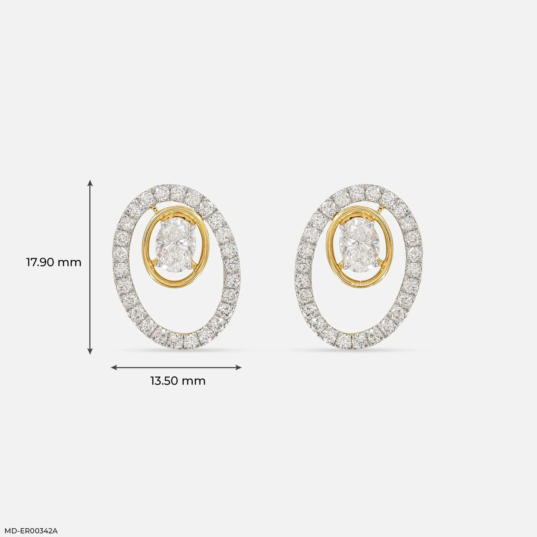1.70 Carat Oval Halo Lab Diamond Stud Earrings 14K Yellow Gold