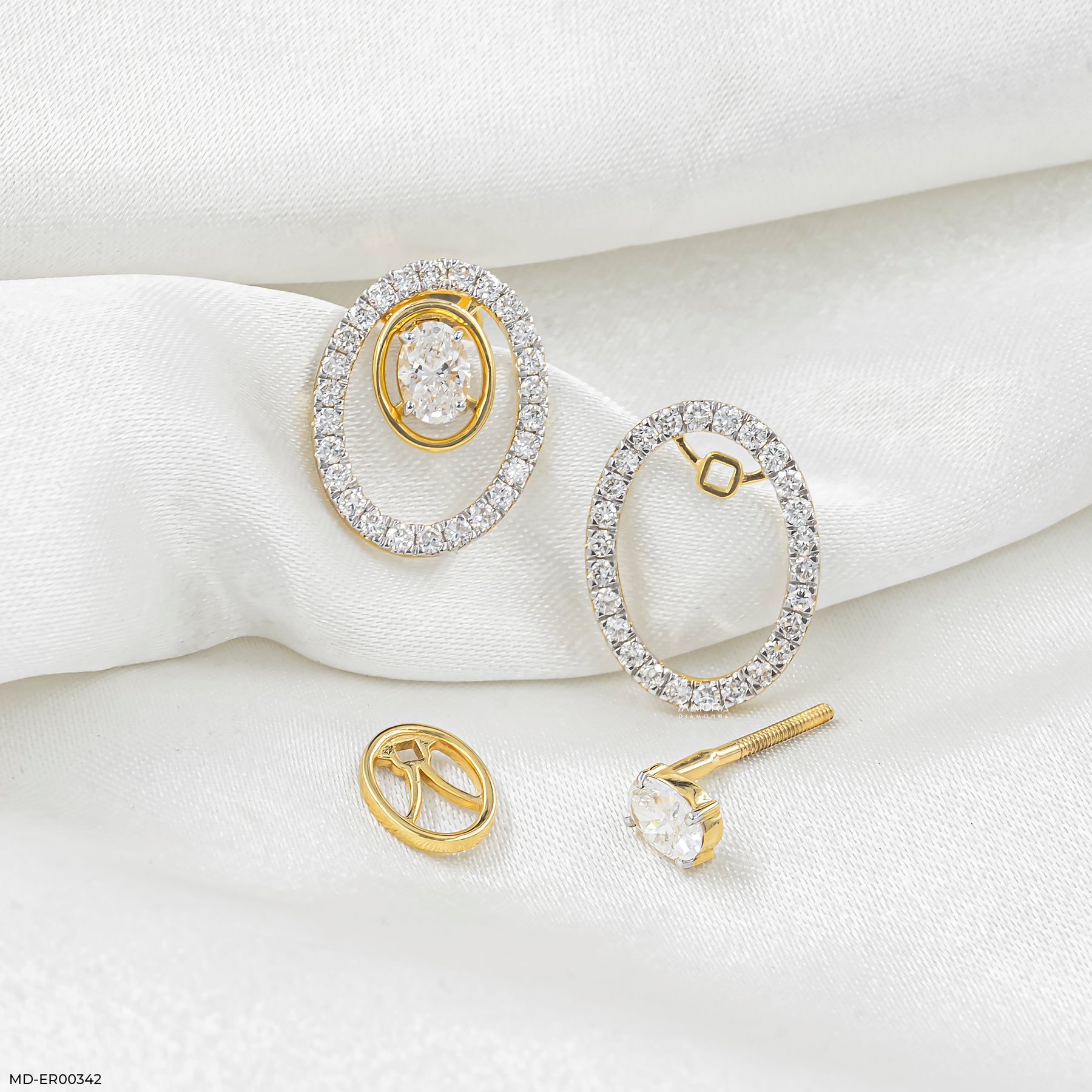 1.5 Carat Oval Halo Lab Diamond Stud Earrings 14K Yellow Gold