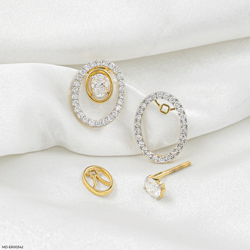 Oval Halo Lab Diamond Stud Earrings 14K Yellow Gold
