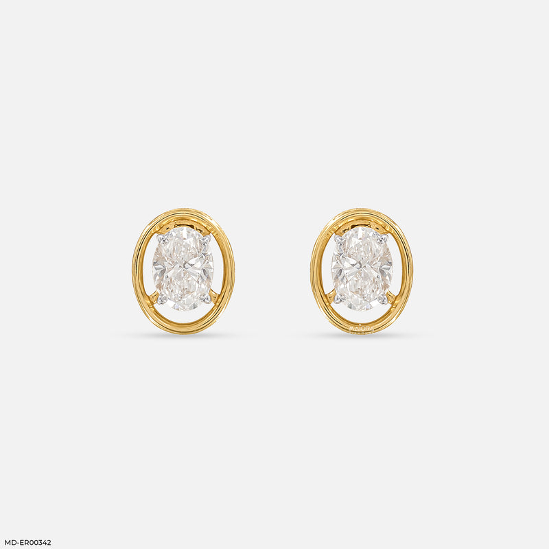 Oval Halo Lab Diamond Stud Earrings 14K Yellow Gold