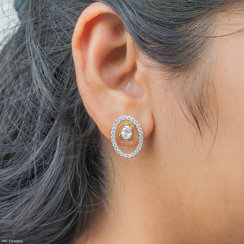 Oval Halo Lab Diamond Stud Earrings 14K Yellow Gold