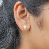 Oval Halo Lab Diamond Stud Earrings 14K Yellow Gold