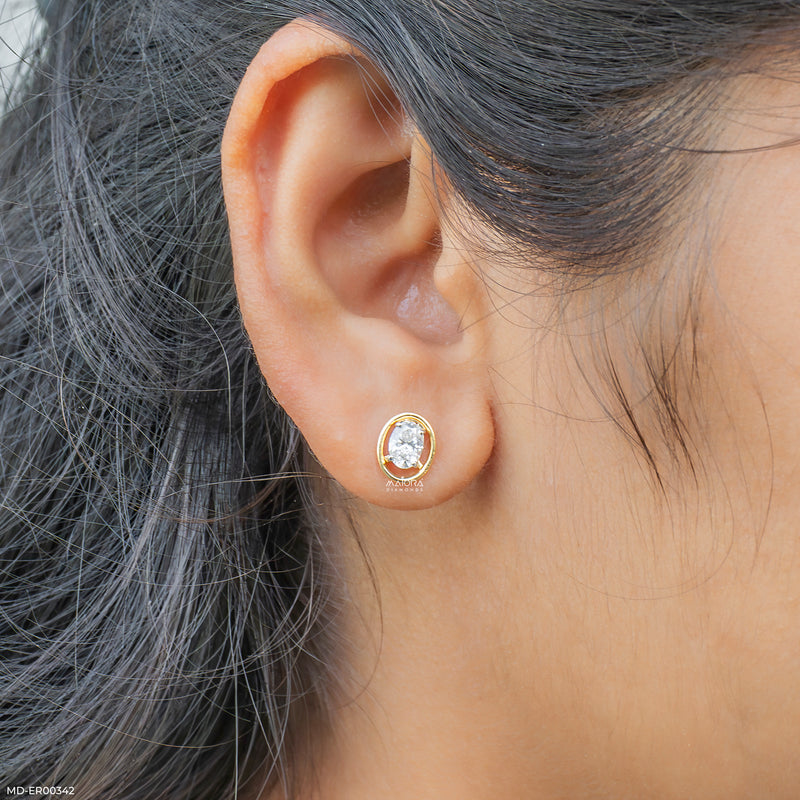 Oval Halo Lab Diamond Stud Earrings 14K Yellow Gold